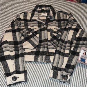 Black and White Plaid Cropped Jacket